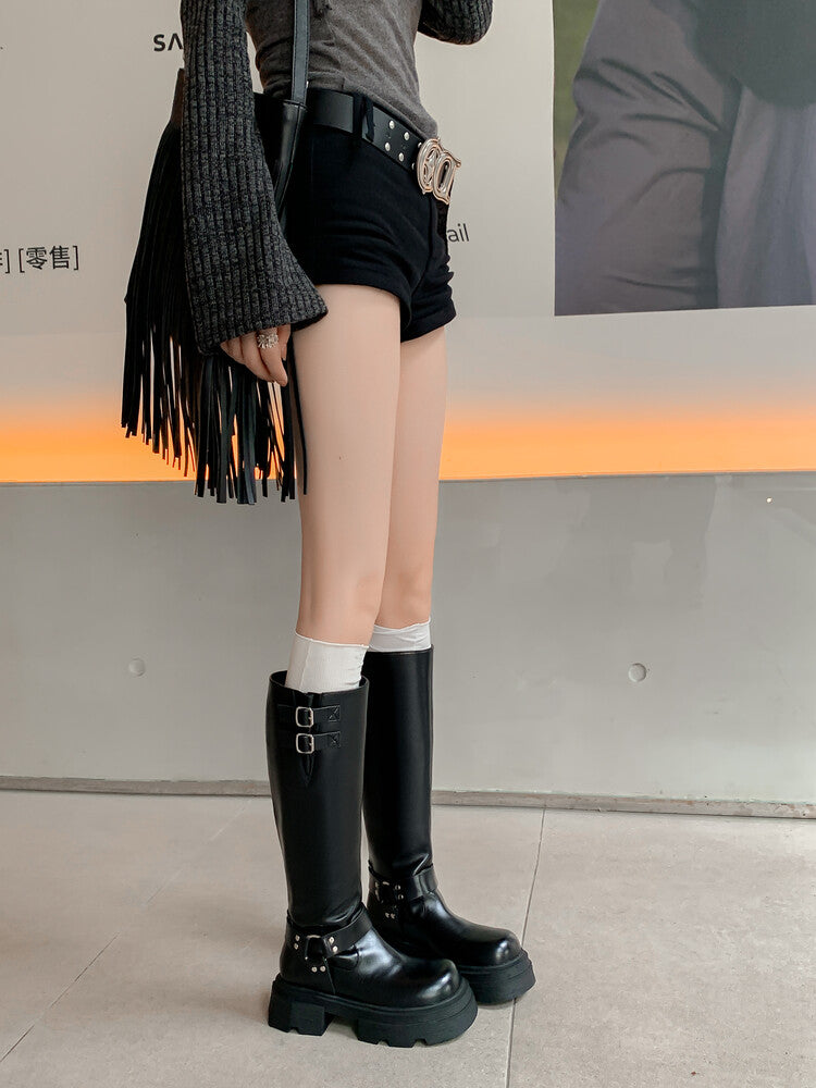 Karin Luna Full Cowhide  miumiu Popular Round Toe Thick Sole Beautiful and height-increasing