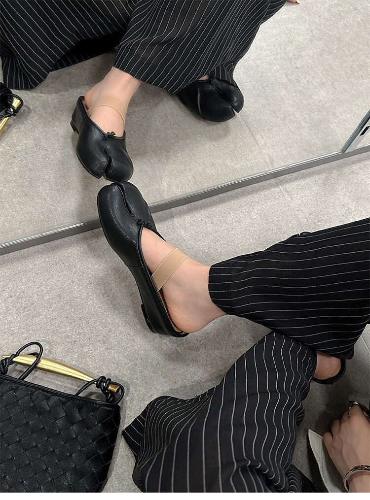 Karin Luna Classic Split-Toe Shoes  Explosive Pattern One-Strap Mary Jane Height-Increasing Full Leather Closed-Toe Slippers