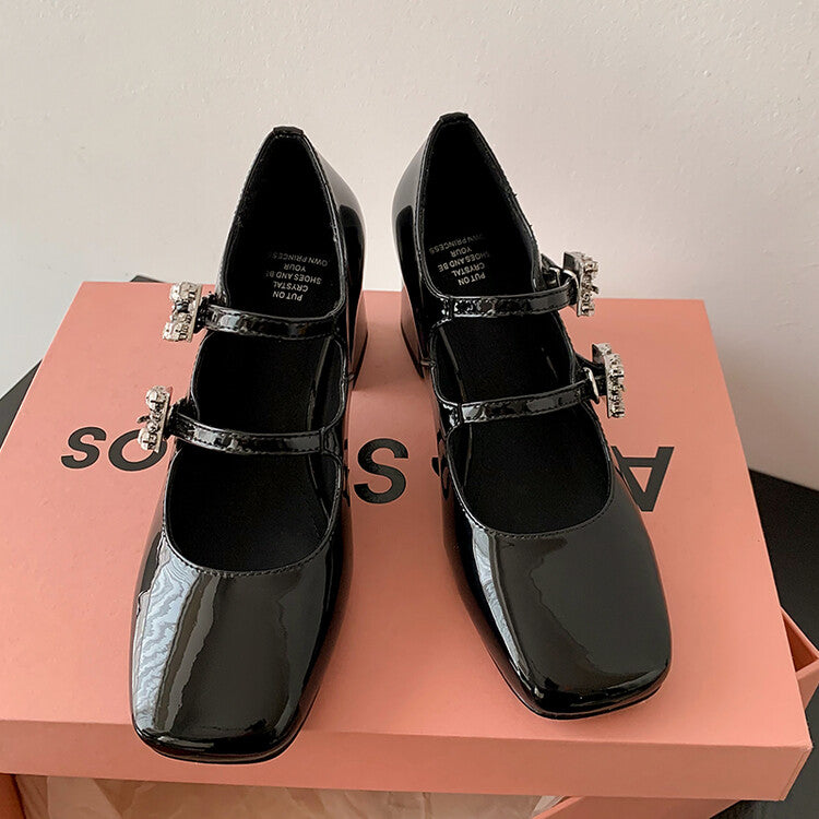 Karin Luna In Stock In stock   The heroine Ao~Square Toe High Heel One Strap Popular Rhinestone Mary Jane Shoes