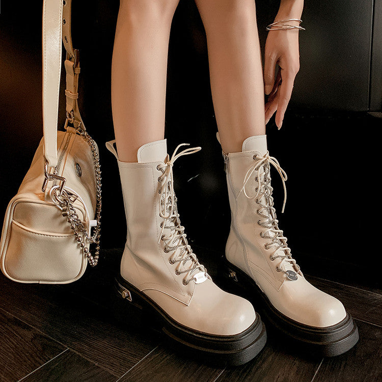 Karin Luna In Stock Spot Goods Lace-up casual metal decorative thick-soled Martin boots
