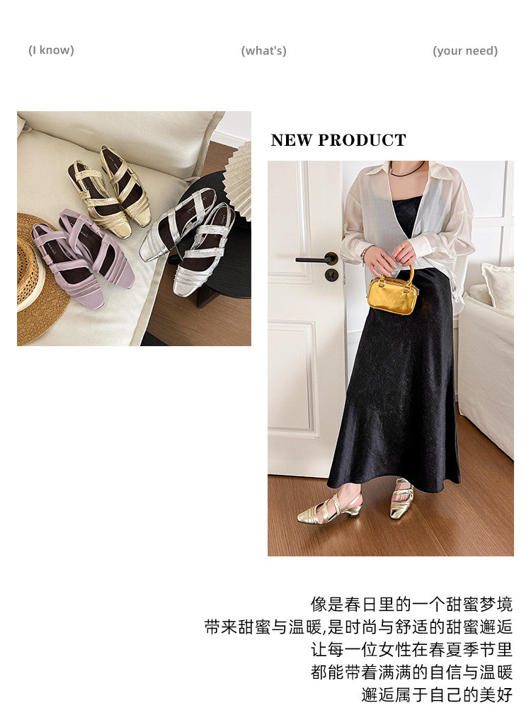 Karin Luna In Stock In Stock Minimalist Soft Upper Small Square Toe Chunky Heel Sandals