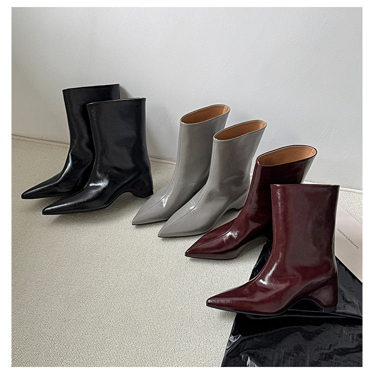 Karin Luna Elegant Pointed Toe Hidden Wedge Short Boots