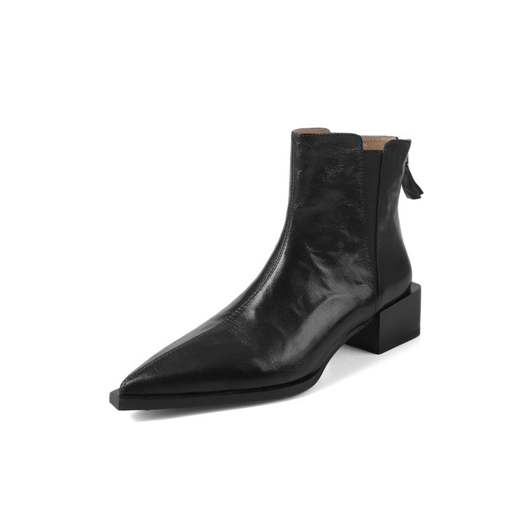 Karin Luna In Stock Spot Goods Elegant Stretch Fabric Patchwork Pointed Toe Chunky Heel Short Boots