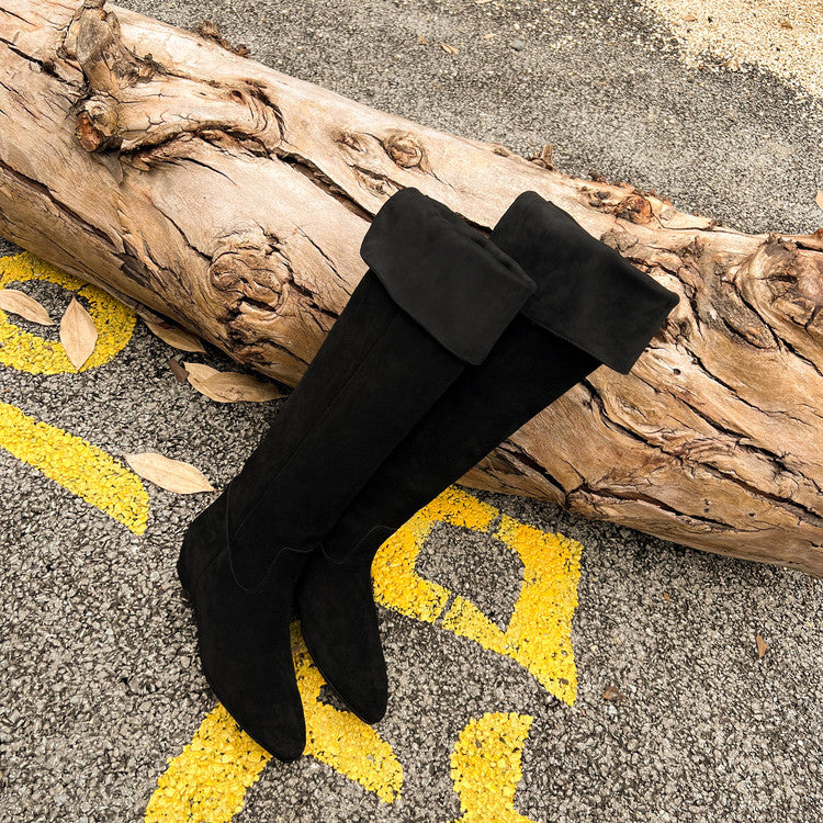 Karin Luna In Stock Spot Goods Vintage Cowhide Leather Two-Way Wear Pointed Toe Height-Increasing Long Boots