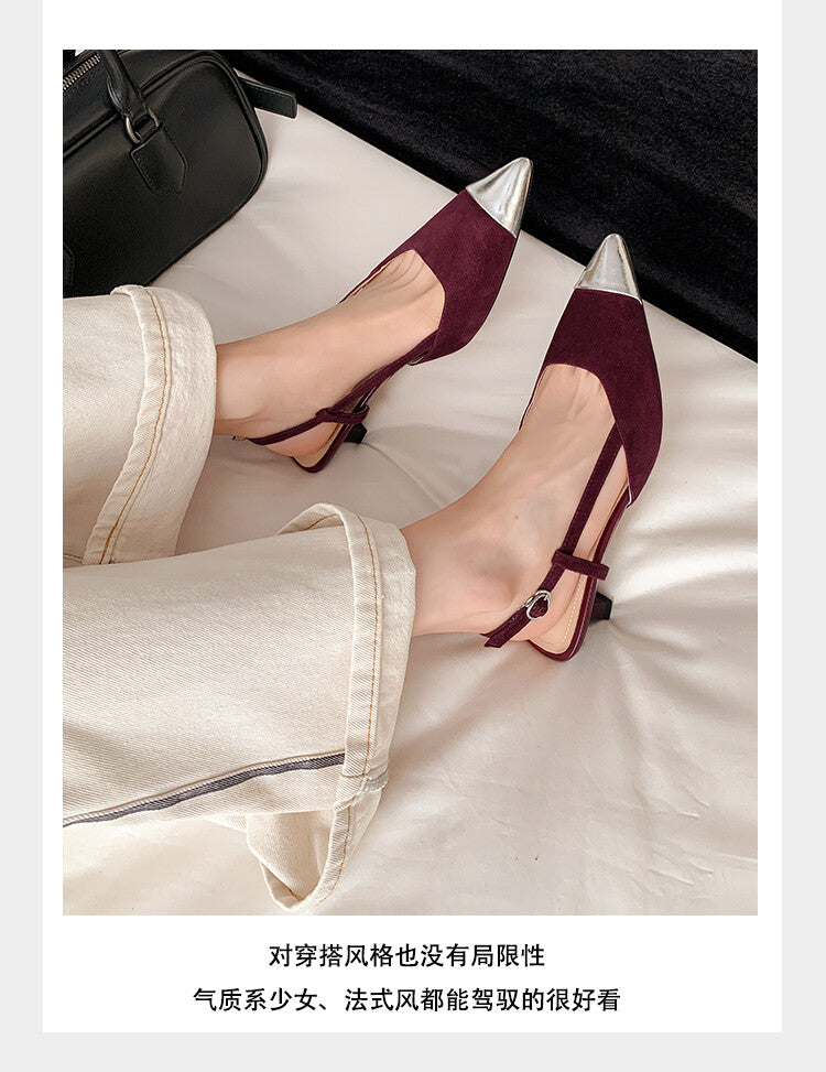 Karin Luna In Stock 24New Year's stock is now available Color Block Pointed Toe Full Leather Sandals