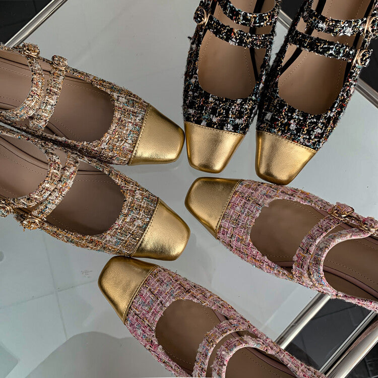 Karin Luna Classic Chanel Style~ Tweed Spring Limit Square Toe Chunky Heel Mary Jane Strap Single Shoes