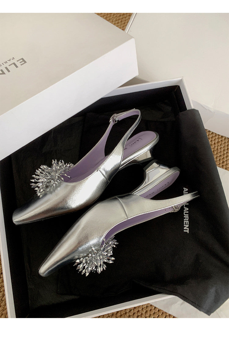 Karin Luna Brilliant Fireworks~Elegant Square-Toed Closed-Toe Chunky Heel Sandals