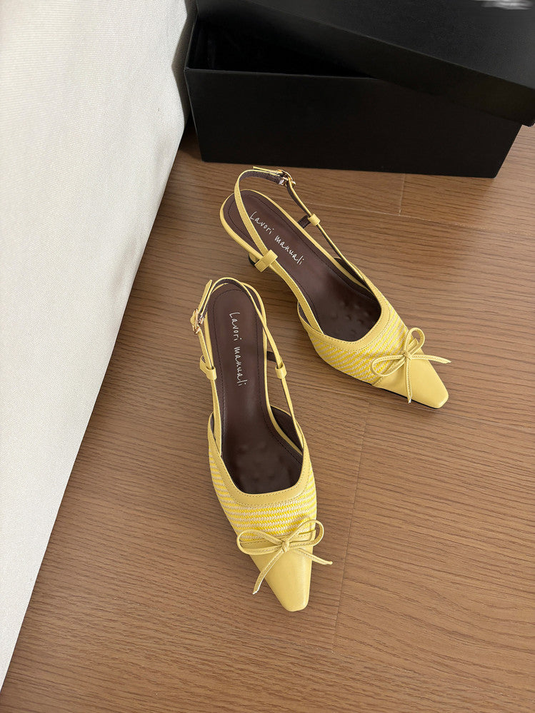 Karin Luna In Stock Spot Goods Braided Style Elegant Thin Heel Pointed Toe Closed-Toe Sandals