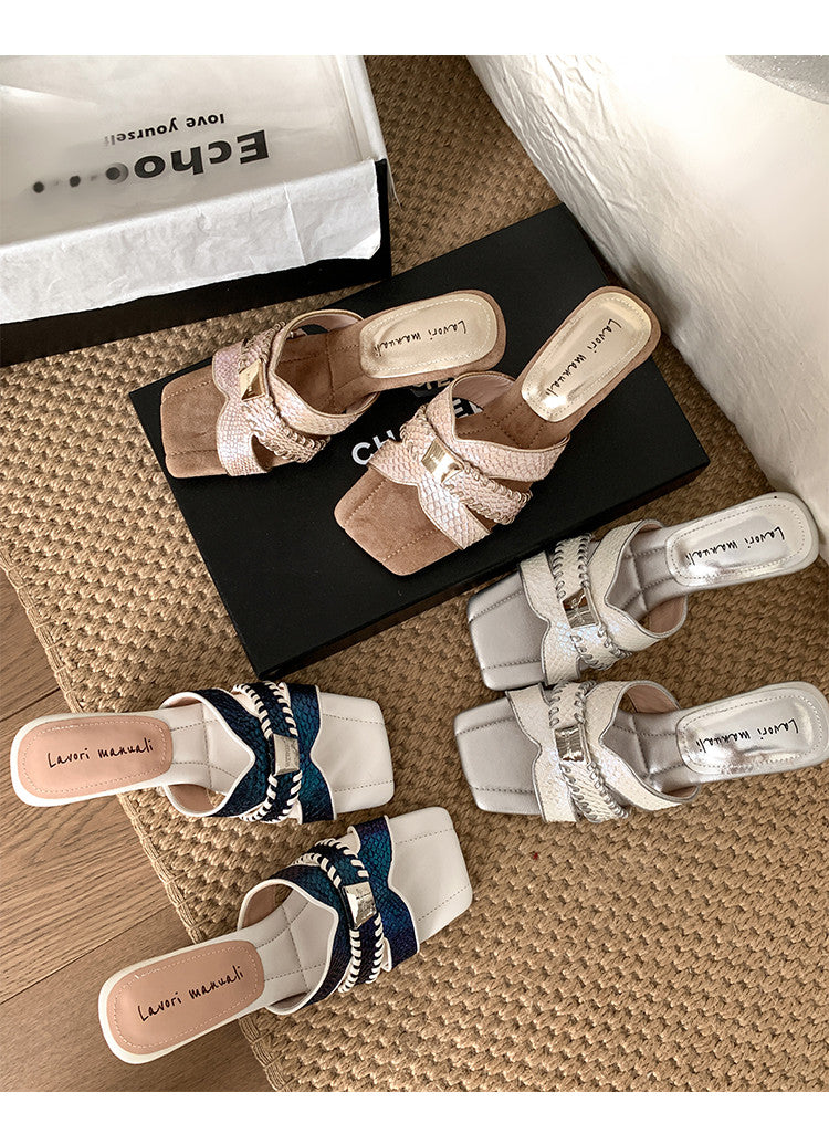 Karin Luna Fish Skin Series~ Hot-selling Square-Toe Slippers with Built-in Traffic