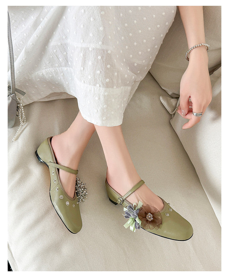 Karin Luna In Stock Spot Goods  Full-grain leather inside and out  Ultra Exquisite Round Toe Hidden Heel Closed-Toe Slippers