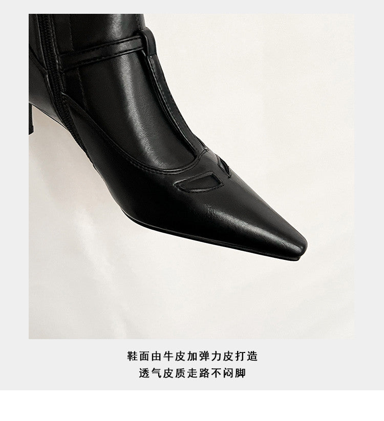 Karin Luna In Stock Spot Goods Elegant Stiletto Pointed Toe Side Zipper Short Boots