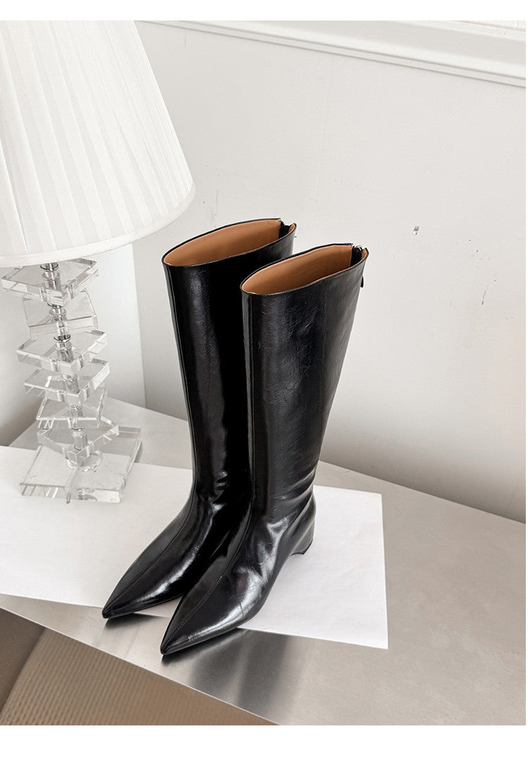 Karin Luna Elegant Style Pointed Toe Internal Height Increase Long Boots