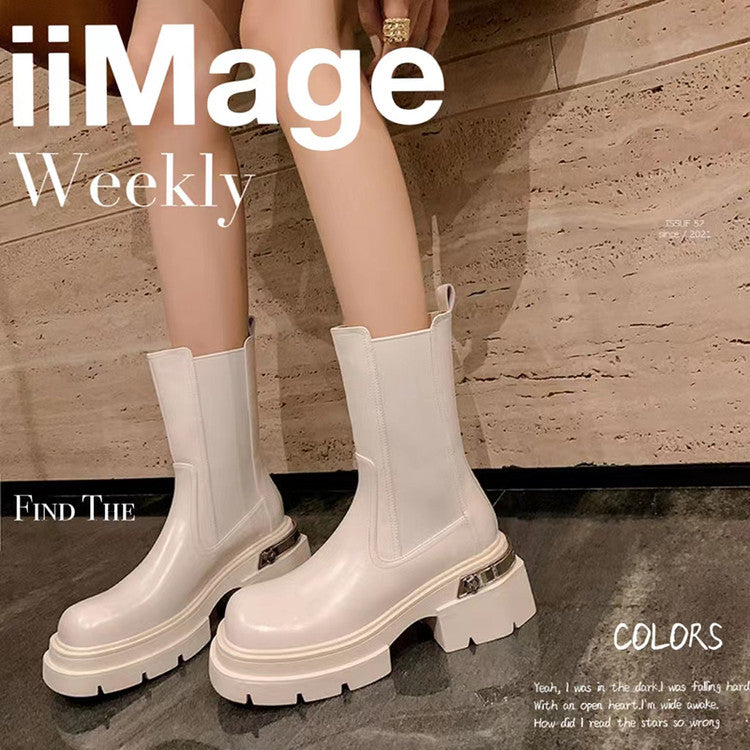 Karin Luna In Stock Spot Goods Casual Square Toe Thick Sole Chelsea Short Boots