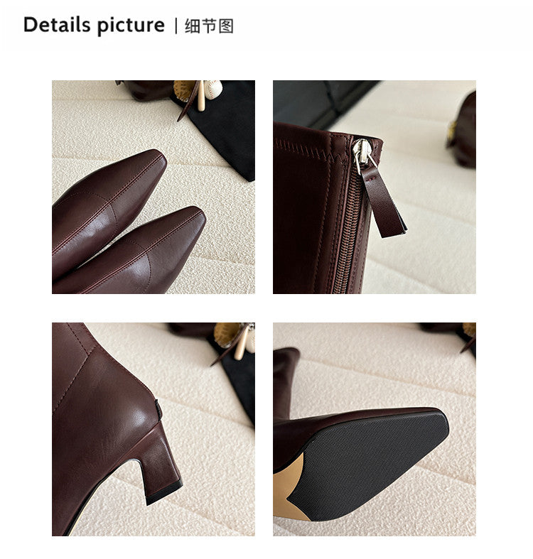 Karin Luna In Stock In Stock  Square Toe Chunky Heel Korean Style Elegant Long Boots