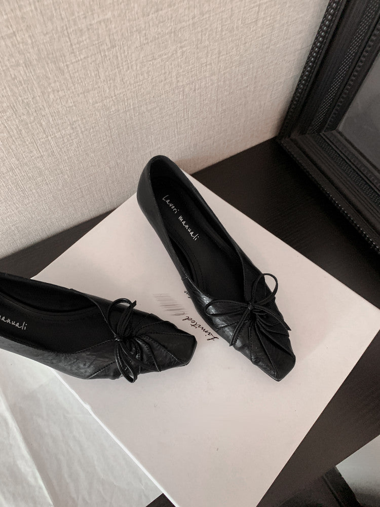 Karin Luna French Style Wrinkled Square Toe Height-Increasing Flats