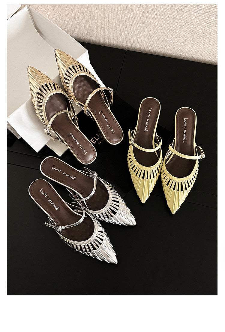 Karin Luna Casual Feel~In stock Pointed Toe Hollow Design Note Pointed Toe Slippers