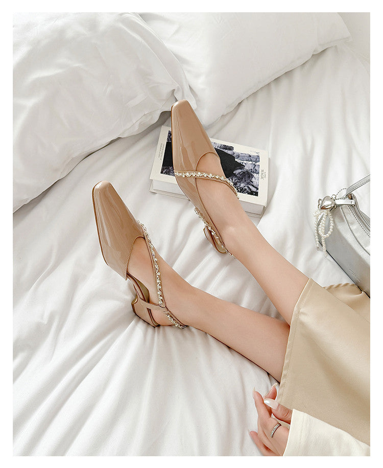 Karin Luna In Stock In Stock  Fresh Summer Vibes  Rhinestone Small Square Toe Elegant Closed-Toe Sandals