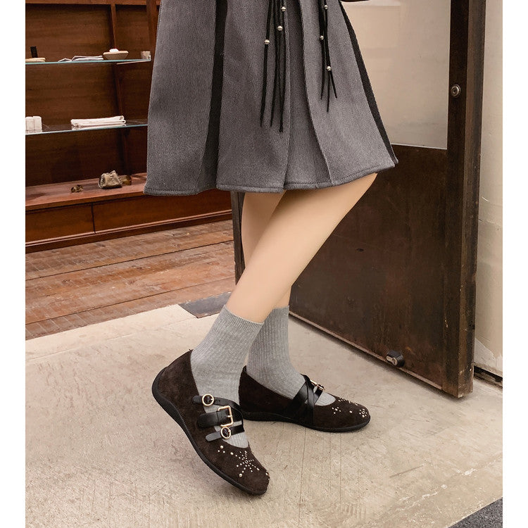 Karin Luna In Stock Spot Goods Studded Rivet Hidden Wedge Mary Jane Shoes