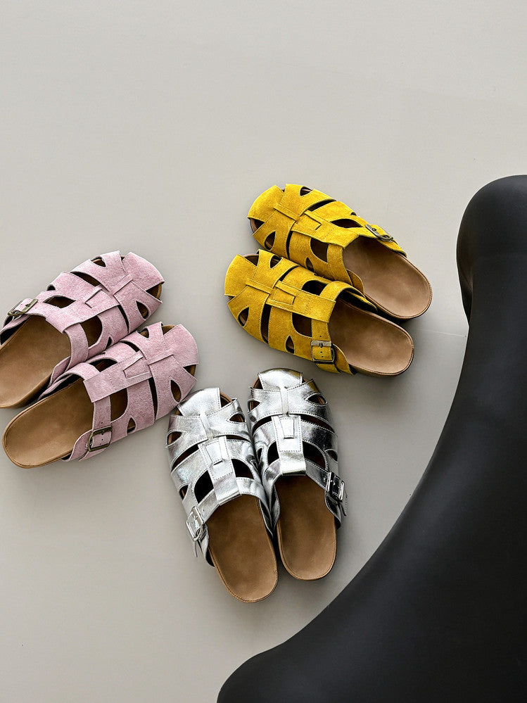Karin Luna Full Layer Inside and Out~Basic Versatile Perforated Round Toe Birkenstock Slippers