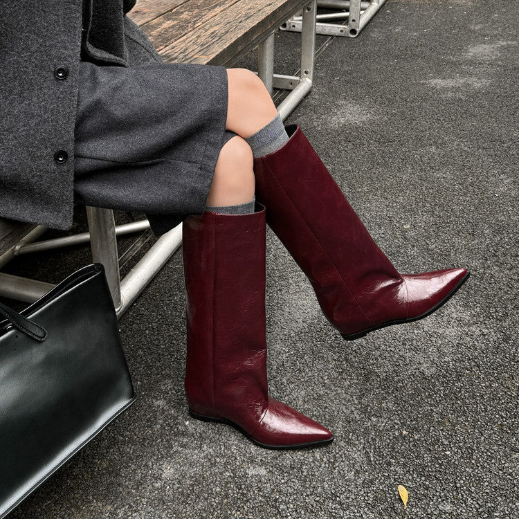 Karin Luna Elegant Style Pointed Toe Internal Height Increase Slip-On Long Boots