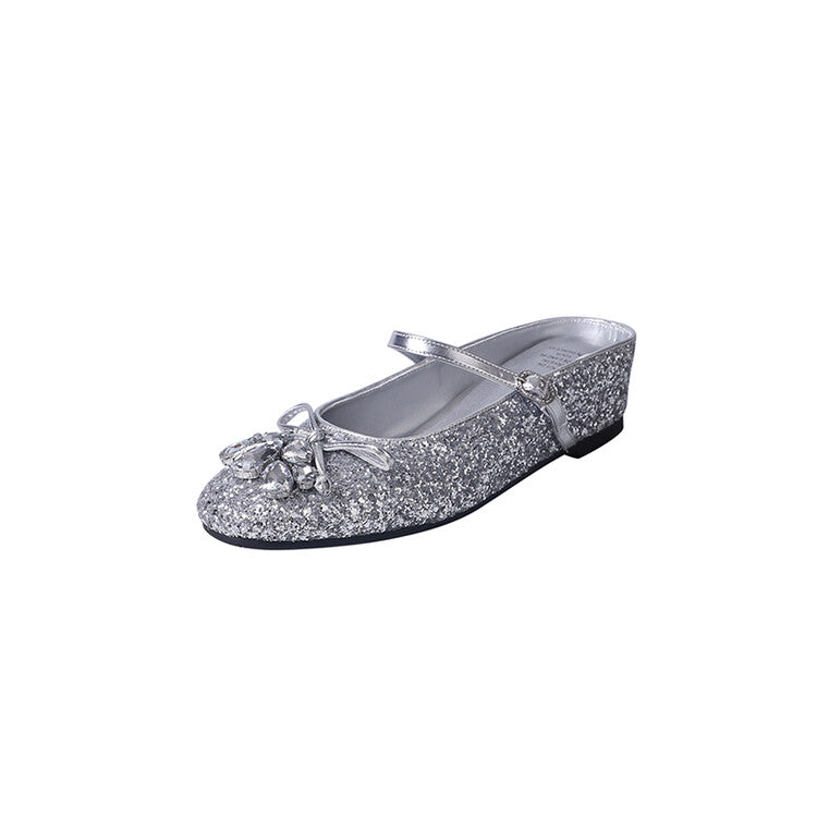 Karin Luna In Stock In Stock  Rhinestone One-Strap Round-Toe Slip-On Height-Increasing Soft Slippers