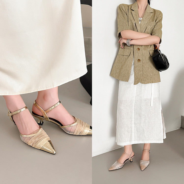 Karin Luna In Stock Spot Goods  Elegant Mesh Pointed Toe Sandals