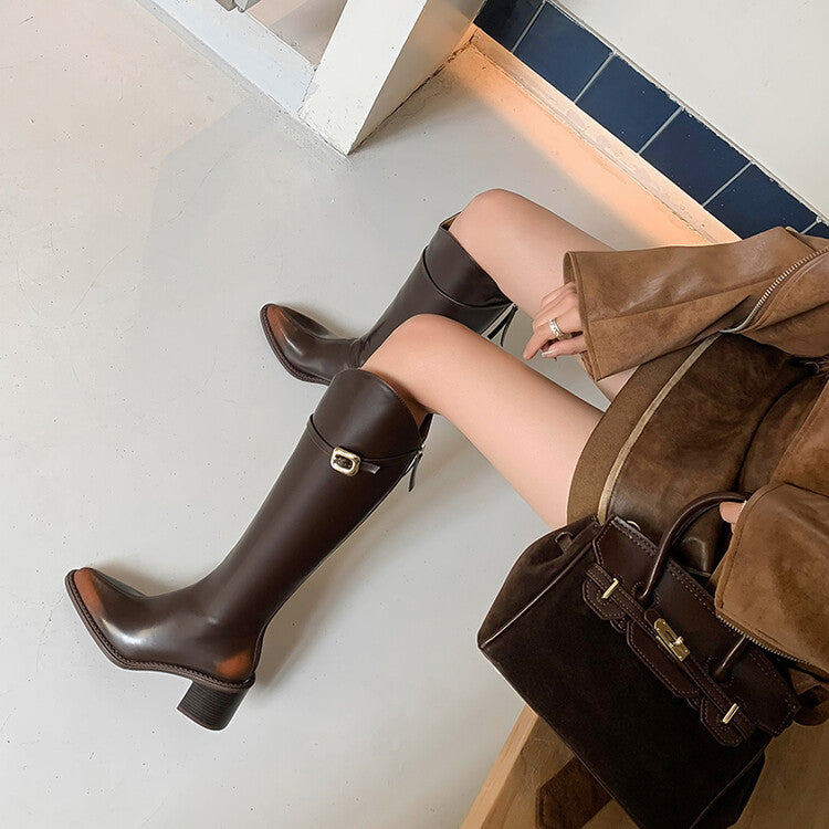 Karin Luna Bestseller  Popular Understood everything  Basic Elegant Outfit Pointed Toe Chunky Heel Full Cowhide I Am A Knight Boots