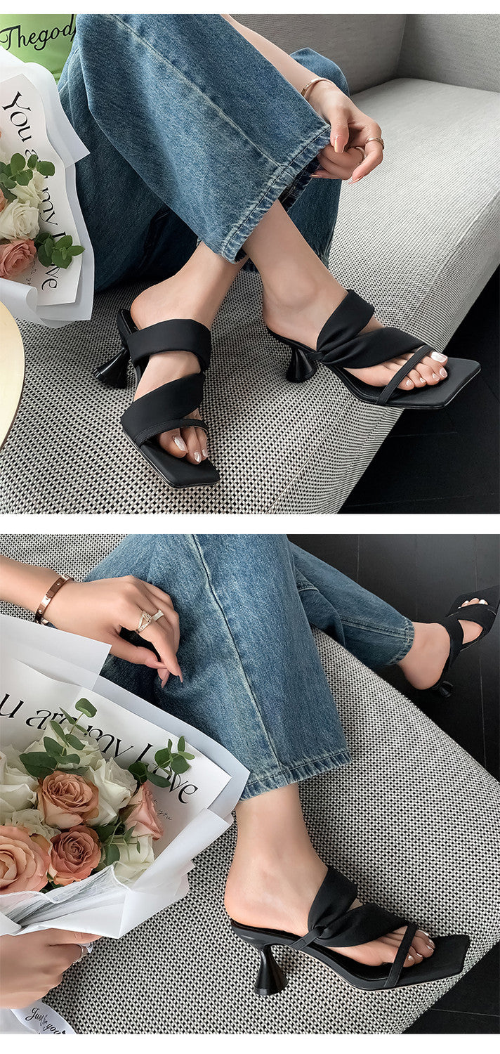 Karin Luna Best-selling in stock Minimalist Style  All-Matching Irregular Ultra-Soft Strap Square Toe High Heels