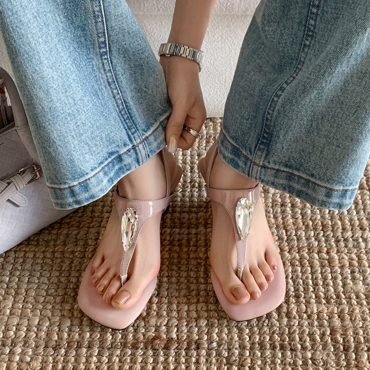 Karin Luna Bestseller Element Square Toe Irregular Heel Super Stable Toe Clip Sandals