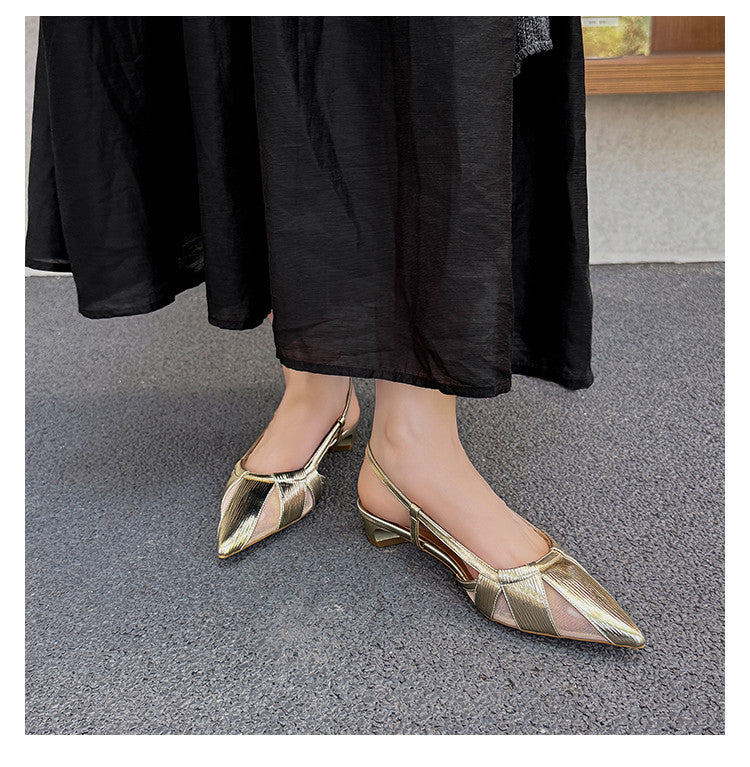 Karin Luna In Stock Spot Goods  Mesh Patchwork Pointed Toe Elegant Closed-Toe Sandals