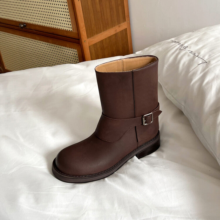 Karin Luna Belt Buckle Chunky Heel Fashion Short Boots