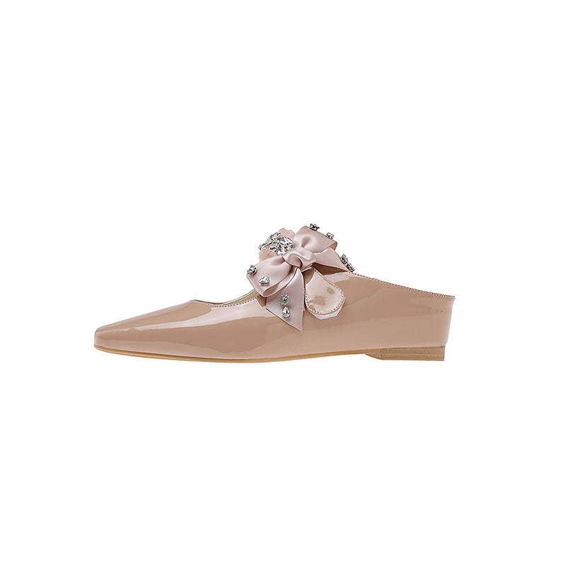 Karin Luna Handmade One-Strap Rhinestone Ribbon Square-Toe Mules