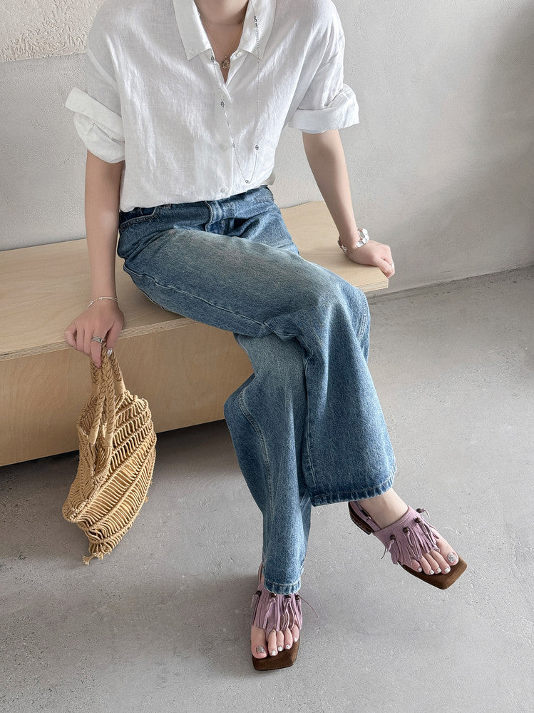 Karin Luna  Tassel Series~Spot Goods  In-stock Clip-toe Square Toe Sandals