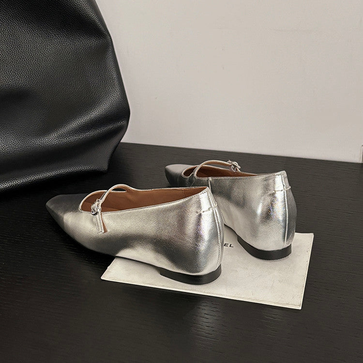 Karin Luna In Stock Spot Goods  Elegant Square-Toe One-Strap Height-Increasing Flats