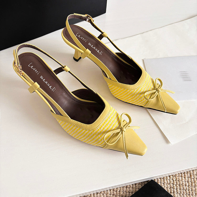 Karin Luna In Stock Spot Goods Braided Style Elegant Thin Heel Pointed Toe Closed-Toe Sandals