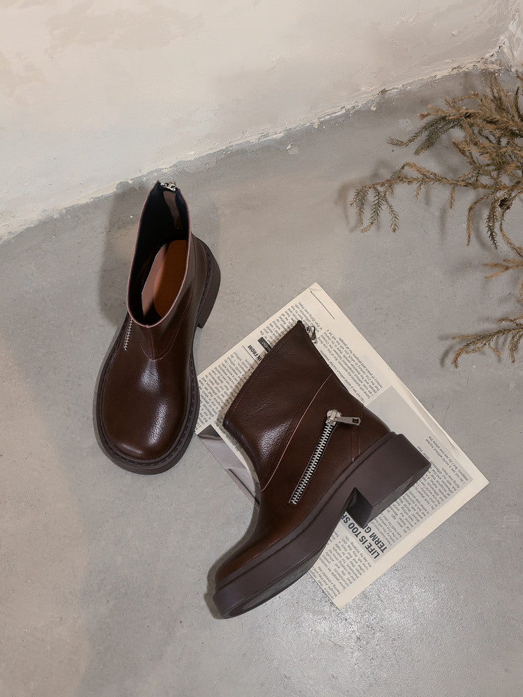 Karin Luna Niche Diagonal Zipper Basic Thick Sole Short Boots