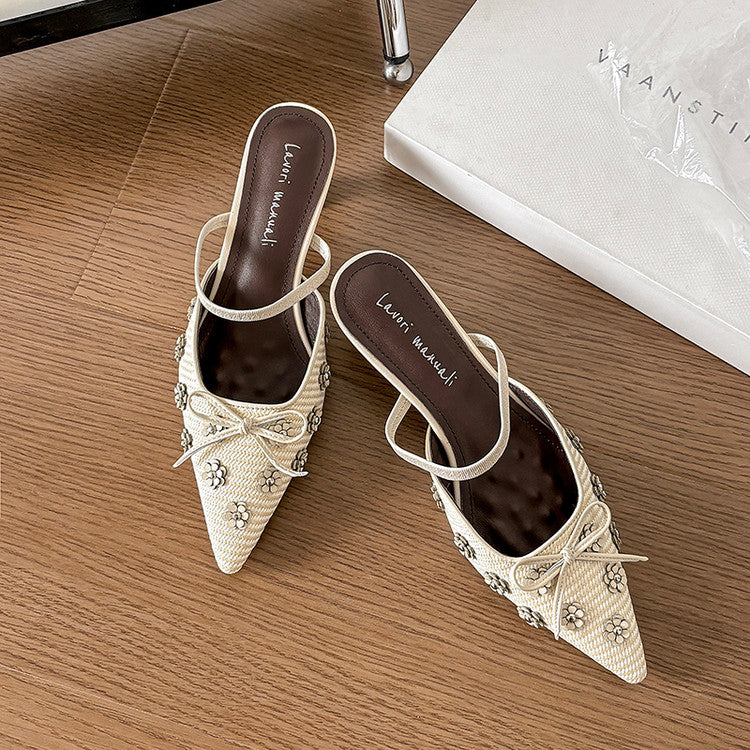 Karin Luna In Stock Spot Goods  Elegant Floral Pointed Toe Rhinestone Slippers
