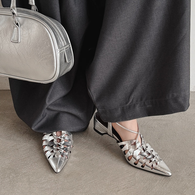 Karin Luna Braided Style ~Cross-woven Pointed Toe Closed-toe Sandals