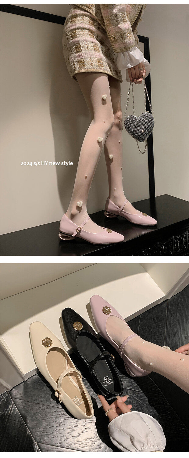 Karin Luna Camellia Story~In stock  Full Leather Shallow Mouth Single Shoes