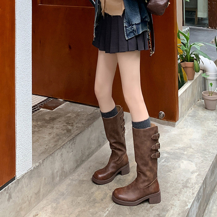 Karin Luna In Stock In Stock Thigh Circumference Belt Buckle Thick Sole Rider Boots