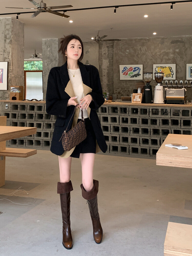 Karin Luna exploded  Three versions exploded Single Fleece Lining Fur Collar Version  Thick Fur Collar Foldable Hot-Selling Full Cowhide Pointed Toe Chunky Heel Classic Style