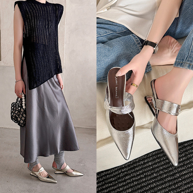 Karin Luna In Stock Spot Goods  Pointed Toe Irregular Heel Elegant Retro Strap Slippers