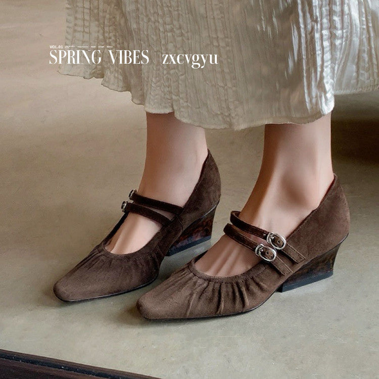 Karin Luna Full Leather Inside and Out Popular Element Amber Heel Elegant French Style Single Shoes