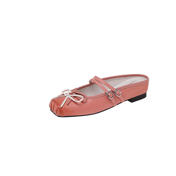 Karin Luna In Stock In Stock   Summer New Sweet Bowknot Color Block Square Toe Height-Increasing Slippers