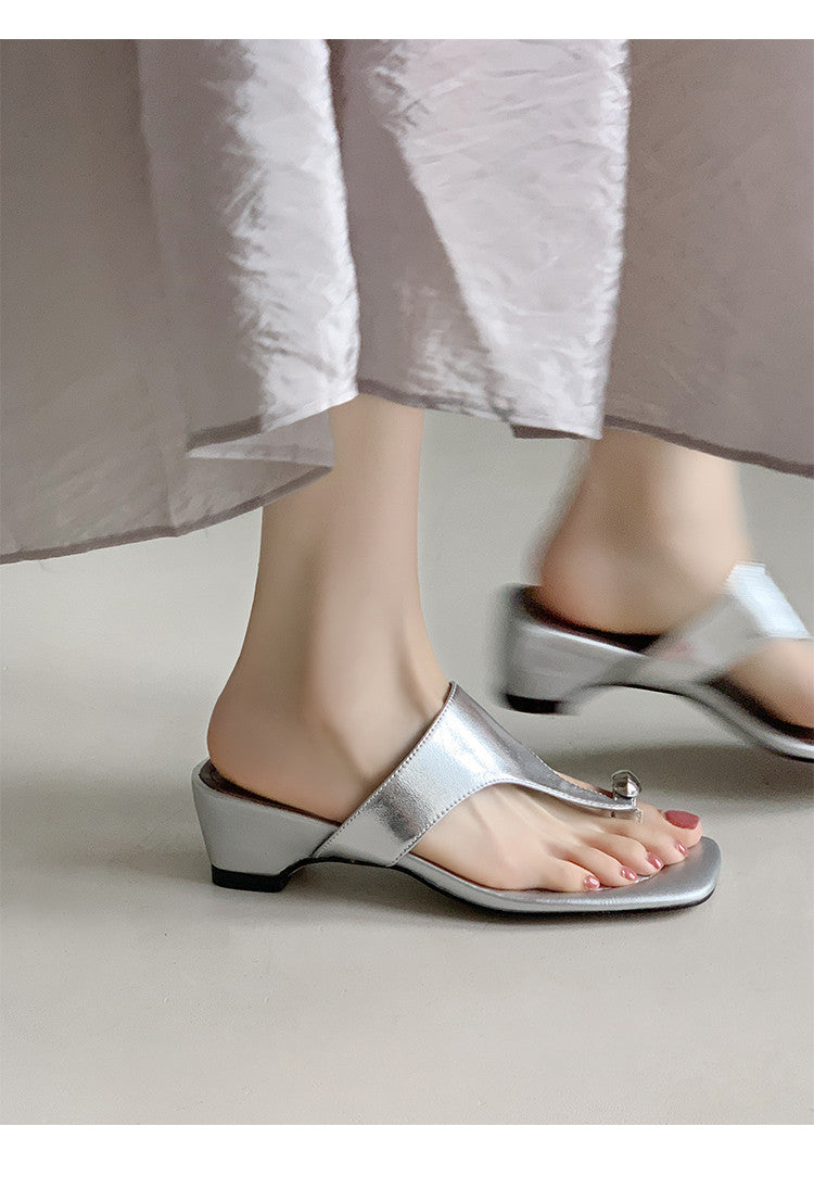 Karin Luna In Stock Spot Goods Clip-toe Square Toe Metal Buckle Minimalist Slippers