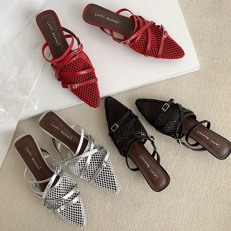 Karin Luna In Stock  Spot Goods  Mesh Series Elegant Closed-Toe Belt Buckle Slippers