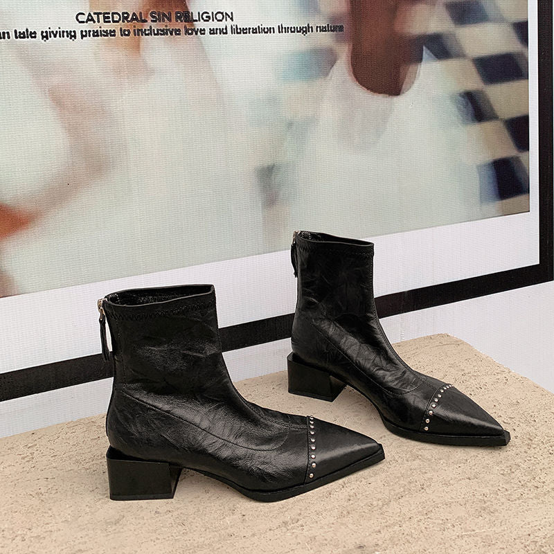Karin Luna In Stock In Stock Slim Boots Series~Pointed Toe Rivet Slim Short Boots