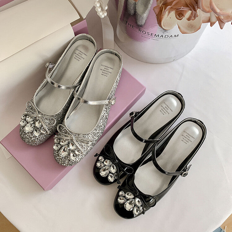 Karin Luna In Stock In Stock  Rhinestone One-Strap Round-Toe Slip-On Height-Increasing Soft Slippers