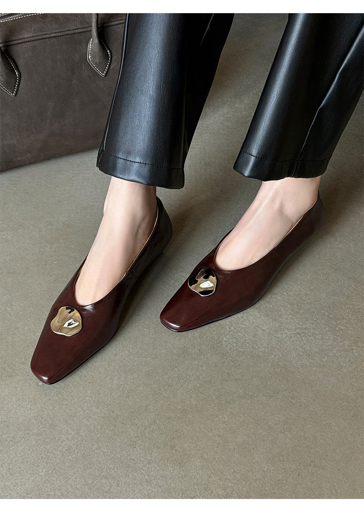 Karin Luna In Stock Spot Goods  Small Metal Decoration Thick Heel Single Shoes