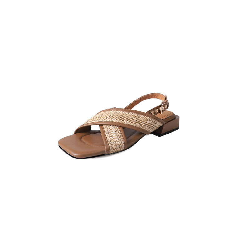 Karin Luna In Stock  Spot Goods Woven Style  Cross-strap Vacation Style Flat Sandals